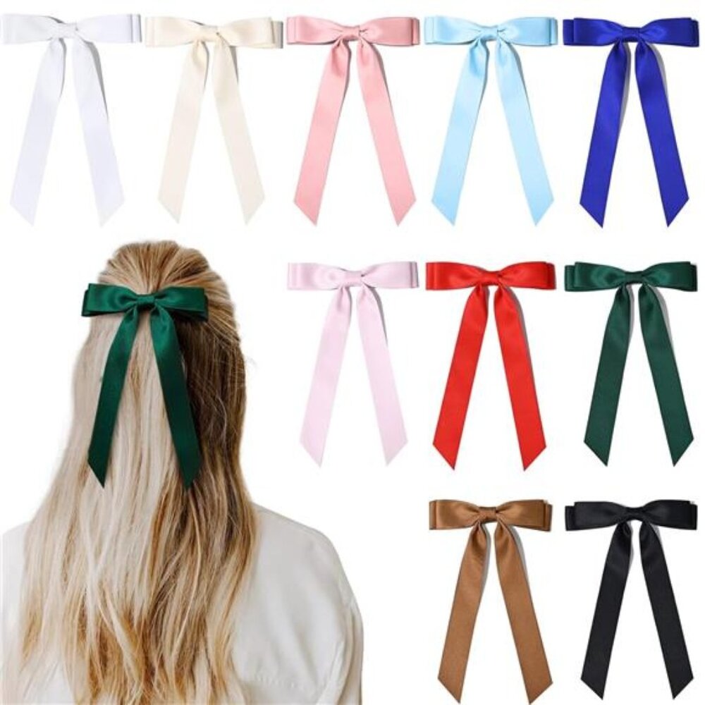 10PCS Silky Satin Hair‎ Bows Hair Clip Ribbon Accessories Ponytail for Girls